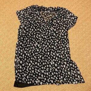 Duo Maternity Blouse Medium Semi Sheer with Attached Satin Tank Black White